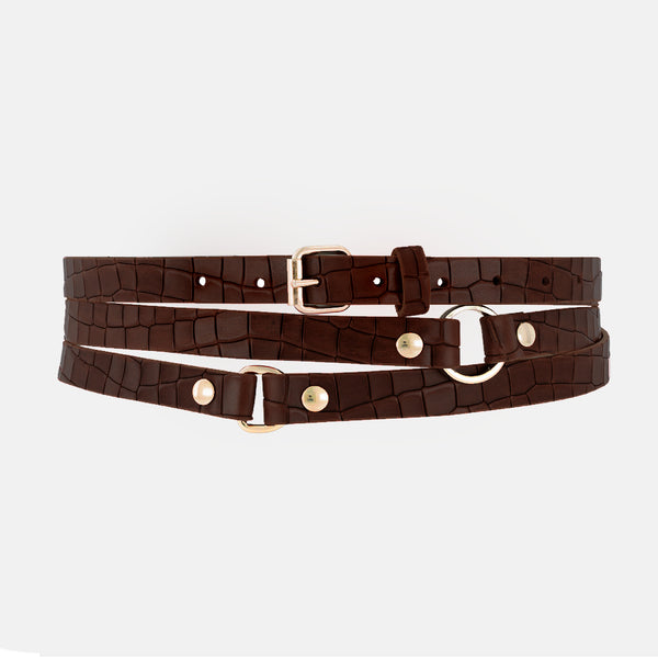 CEINTURE 3TOURS EMBOSSÉE CROCO MARRON