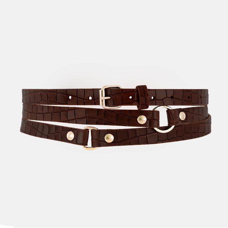 CEINTURE 3TOURS EMBOSSÉE CROCO MARRON
