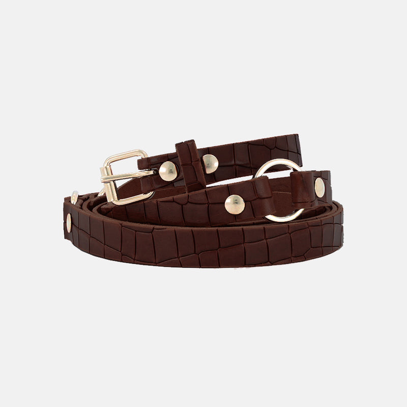 CEINTURE 3TOURS EMBOSSÉE CROCO MARRON