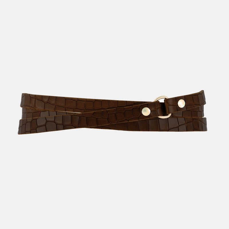 CEINTURE 3TOURS EMBOSSÉE CROCO MARRON